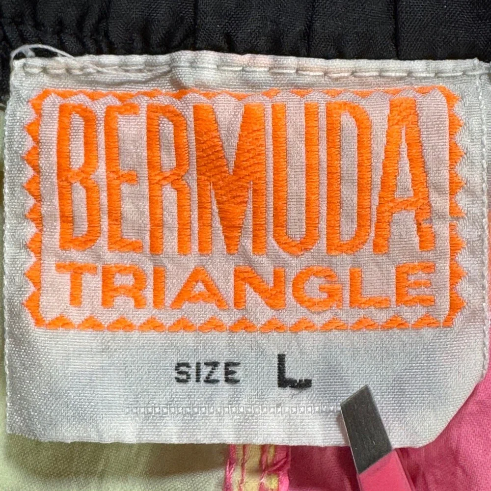 Vintage 80s Bermuda Triangle Surf Swim Shorts Mens L Neon Colorblock Nylon